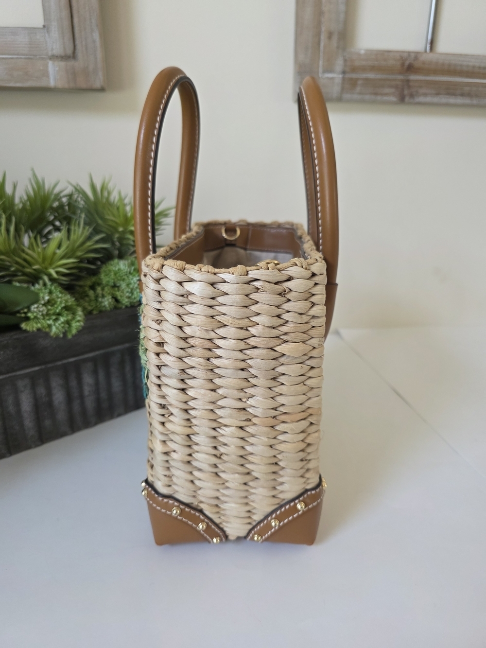 Michael Kors Malibu Straw Crossbody Tote Palm Leaf Embroidery + MK Wristlet - Picture 5 of 15